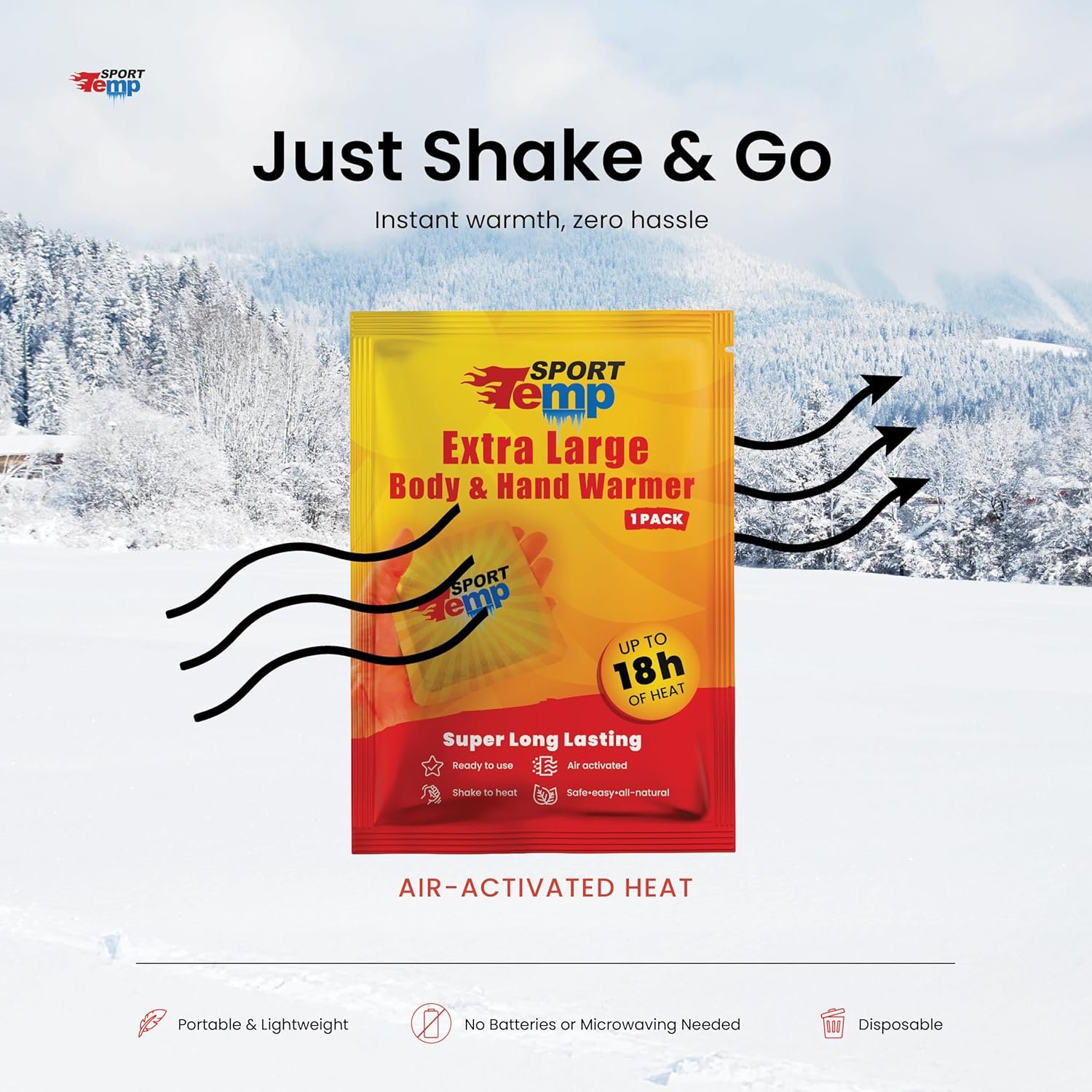 Large Hand & Body Warmers - Up to 18 Hours of Heat, Super Long Lasting - Easy, All Natural - Air Activated, for Body, Hands & Toes - Odorless Hot Hand Warmer - Sport Temp - Image 6