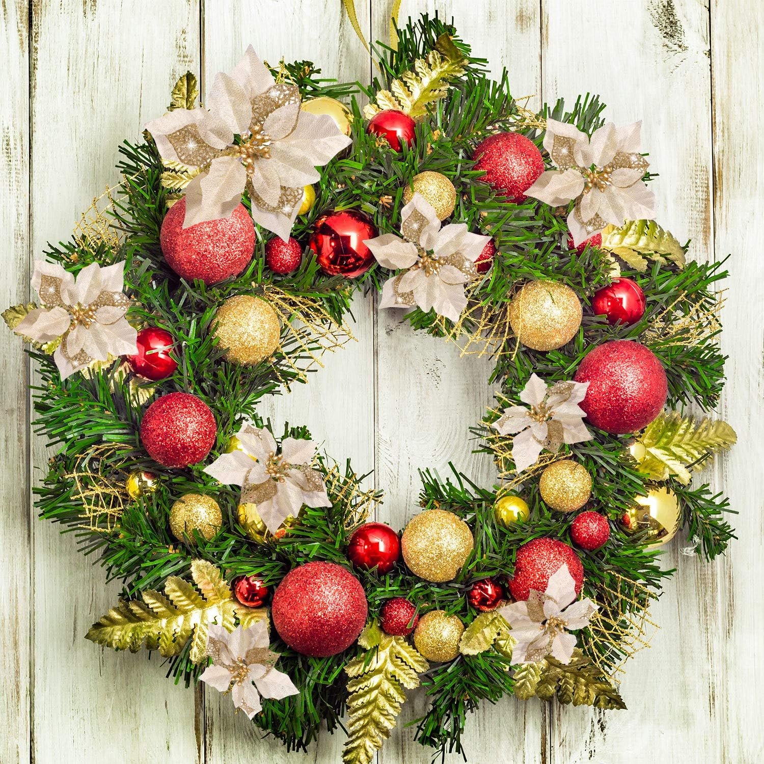 WILLBOND 36 Pieces Christmas Glitter Poinsettia Faux Flowers Christmas Flowers Decorations Wedding Xmas Tree New Year Ornaments(Gold) - Image 7