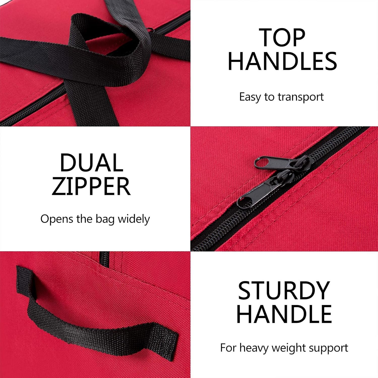 Sattiyrch Christmas Tree Storage Bag,Fits Up to 6 ft Tall Artificial Tree,Heavy Duty 600D Canvas Red Christmas Tree Storage Container with Sleek Dual Zipper and Durable Handles,45" x 15" x 20" - Image 3