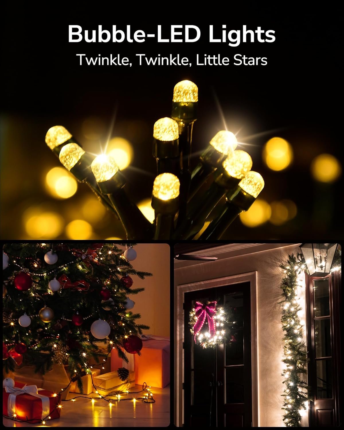 ULG Upgraded 2-Pack 152FT 400 LED Christmas String Lights, Extendable Waterproof Fairy Lights with Memory Function, 8 Modes, Bubble Bulbs, Warm White, Adapter Included for Indoor/Outdoor Decor - Image 3