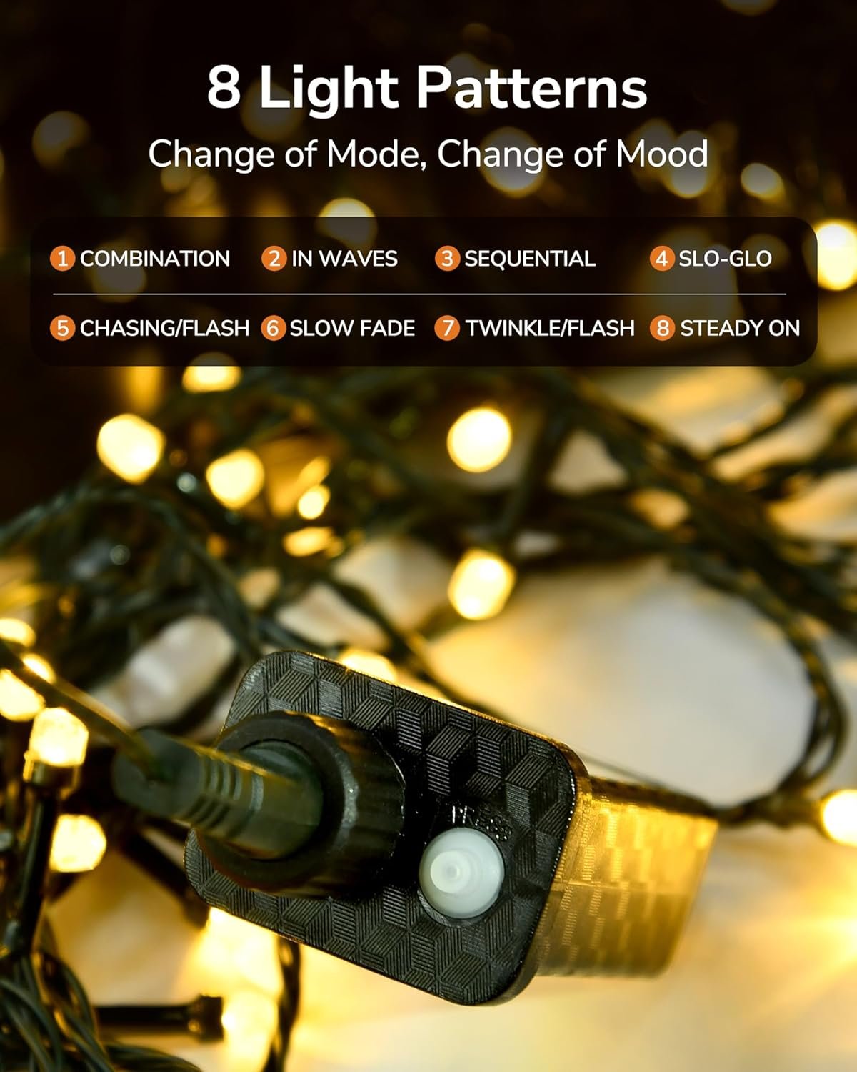 ULG Upgraded 2-Pack 152FT 400 LED Christmas String Lights, Extendable Waterproof Fairy Lights with Memory Function, 8 Modes, Bubble Bulbs, Warm White, Adapter Included for Indoor/Outdoor Decor - Image 5