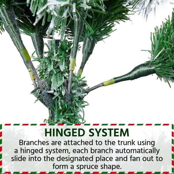 Yaheetech 7.5ft Premium Snow Flocked Hinged Artificial Christmas Fake Spruce Full Tree for Home Office Party Decoration with 1284 Branch White Snow Tips and Metal Stand - Image 7