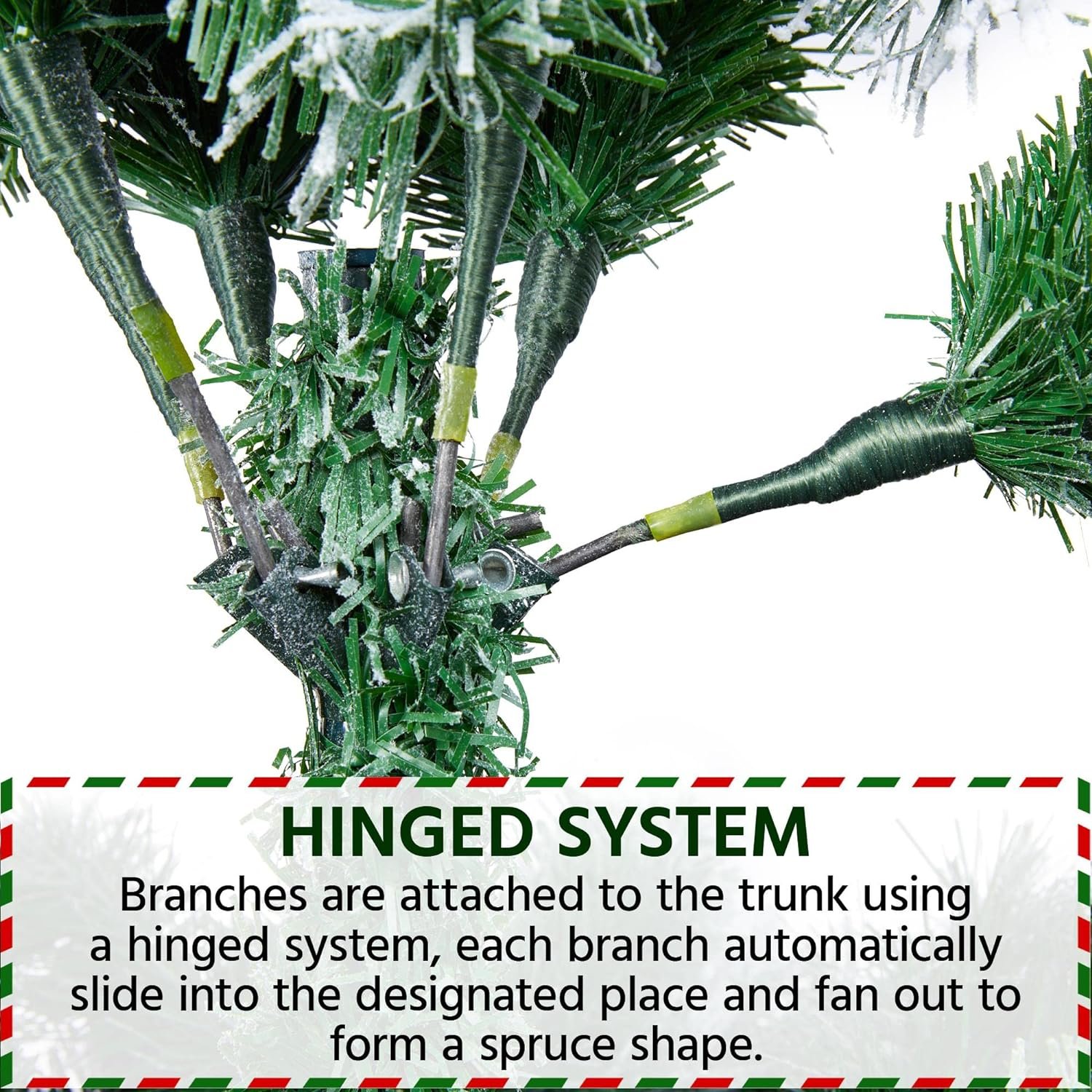 Yaheetech 7.5ft Premium Snow Flocked Hinged Artificial Christmas Fake Spruce Full Tree for Home Office Party Decoration with 1284 Branch White Snow Tips and Metal Stand - Image 7
