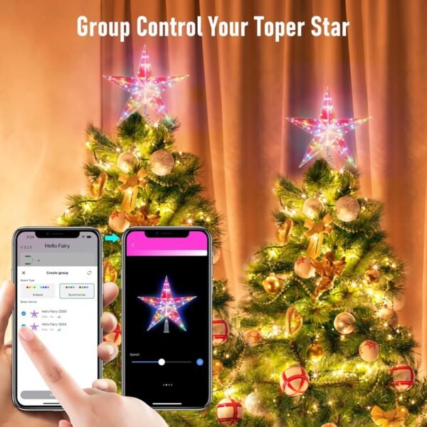 11.8" Smart Christmas Tree Star Topper, Lighted Tree Topper with Remote&APP, Music, DIY, Timing, Multicolor Star Tree Topper Decorate to Christmas Trees, Holiday, Party, Indoor - Image 9