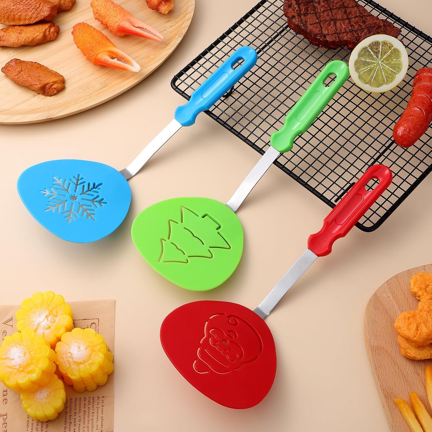 3pcs Christmas Spatula Turner Set Holiday Cookie Spatulas Stocking Stuffers Cooking Kitchen Tools Christmas Kitchen Decoration (Christmas Tree snowflake and Santa Claus) - Image 10