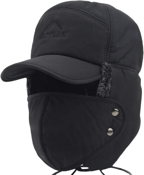 Winter 3 in 1 Thermal Fur Lined Trapper Hat with Ear Flap Full Face Warmer Cover Windproof Cycling Motorcycle Headwear - Image 2