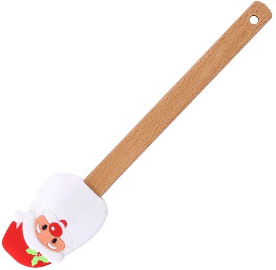 Christmas Silicone Spatula with Wooden Handle,Cream Butter Spatula Cake Decorating Spatula Mixing Cooking Baking Spatula(Style 1 Santa Claus) - Image 2