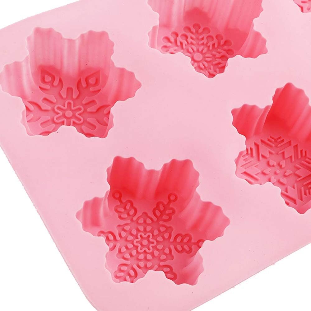 CHICHIC 2 Pack Silicone Soap Molds Snowflakes Handmade Soaps Baking Mold Cake Pan, Biscuit Mold, Chocolate Mold, Ice Cube Tray for Homemade Craft Cake Mold Pudding Mold Jello Mold DIY, 6 Cavity - Image 5
