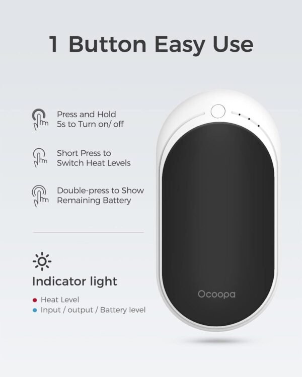 OCOOPA HotPal Rechargeable Hand Warmer, 5200mAh Electric Handwarmer,Portable Pocket Heater, Heat Therapy Great for Raynauds, Hunting, Golf, Camping, Women Mens Gifts - Image 6