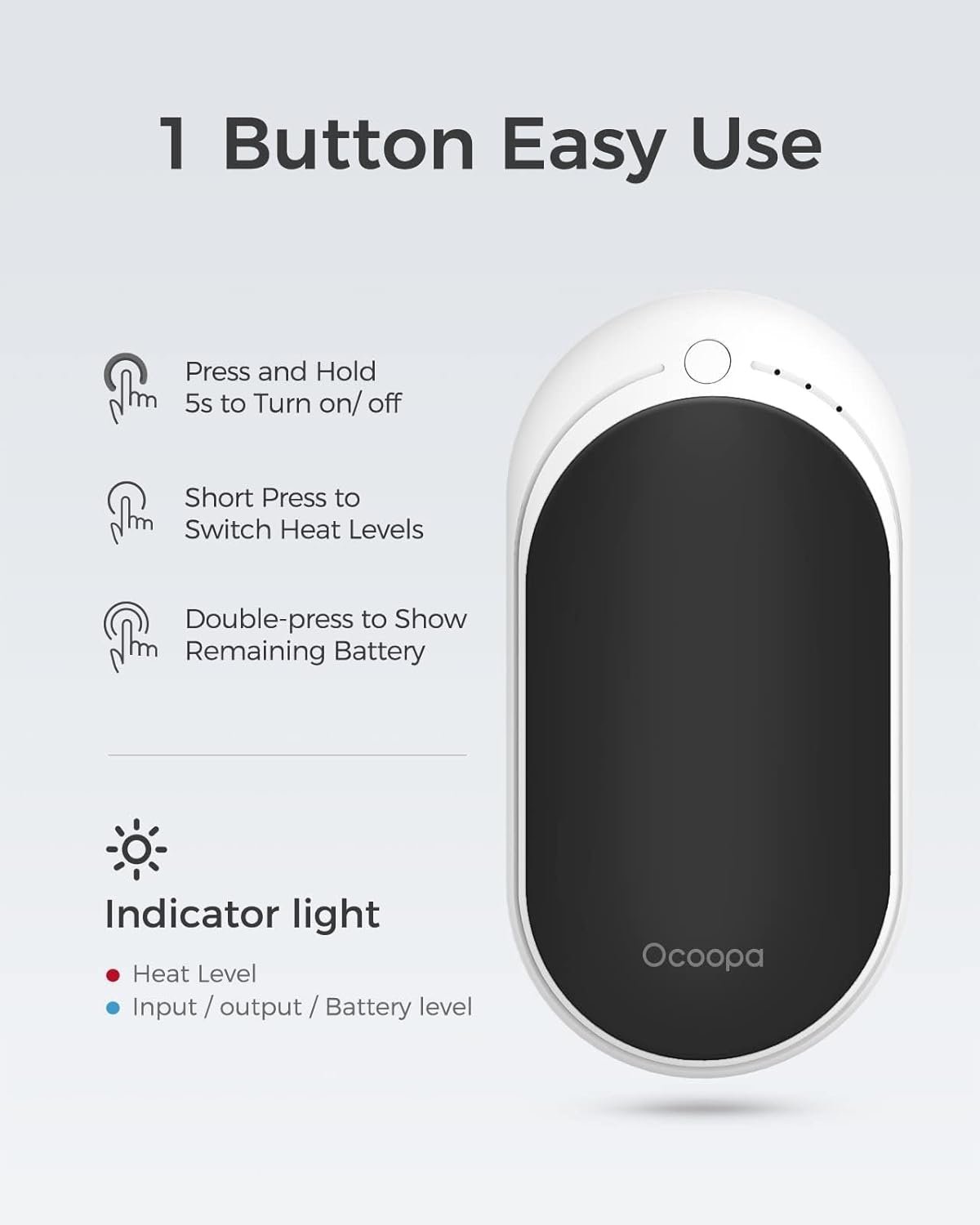 OCOOPA HotPal Rechargeable Hand Warmer, 5200mAh Electric Handwarmer,Portable Pocket Heater, Heat Therapy Great for Raynauds, Hunting, Golf, Camping, Women Mens Gifts - Image 6