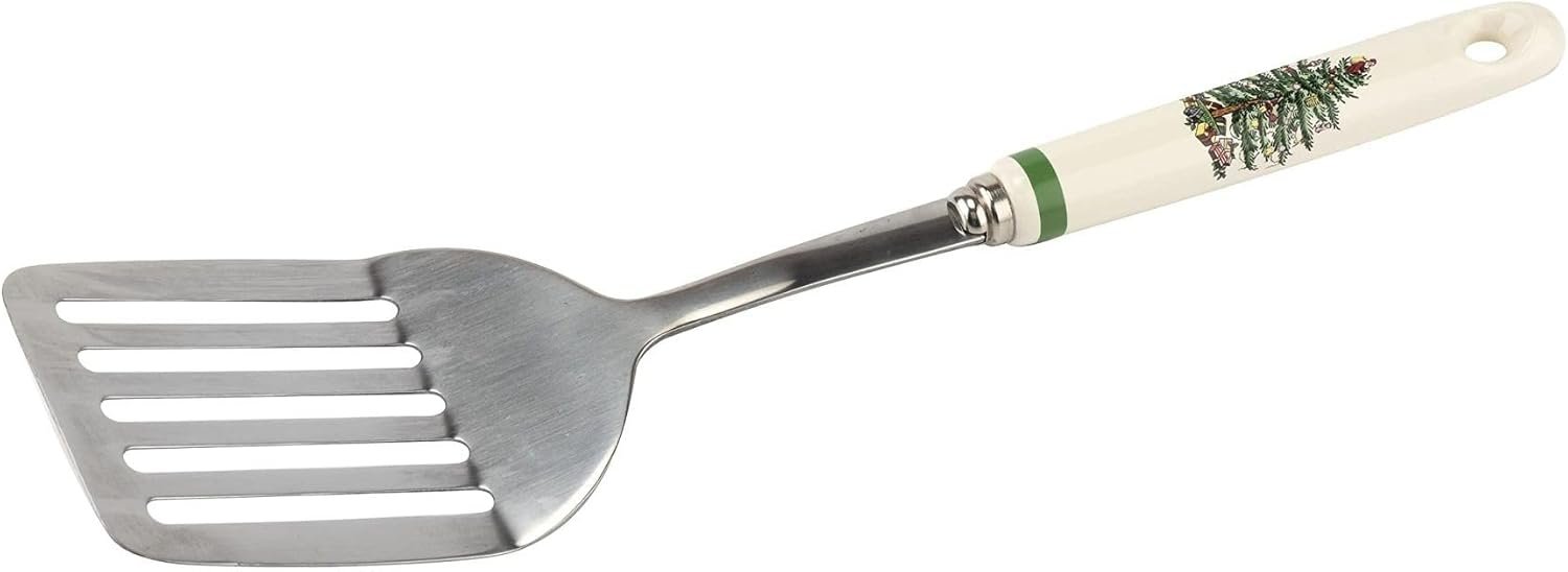 Spode Christmas Tree 13" Stainless Steel Slotted Spatula with Porcelain Handles - Holiday Serving Turner for Christmas Dinners & Holiday Parties - Kitchen Utensil for Holiday & Winter Celebrations - Image 2