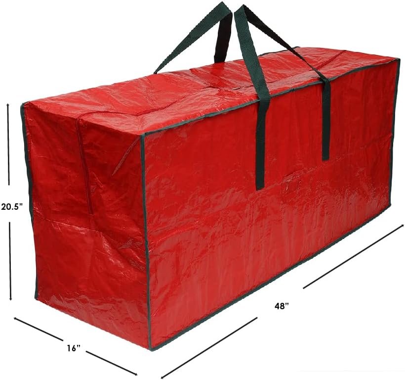 Safeguard Your Christmas Cheer with Our Red Rectangle Christmas Tree Bag by Home Basics | Reinforced Nylon Handles and Convenient Label Window - Image 7