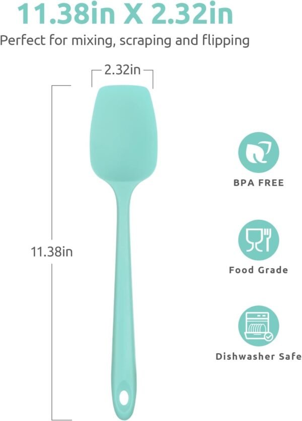 Heat Resistant Silicone Spoon Spatula: U-Taste 600ºF High Heat Flexible 11.38in Silicon Mixing Stirring Cooking Scraping Baking Bowl Scraper Seamless Spreader for Kitchen Nonstick Cookware (Aqua Sky) - Image 3