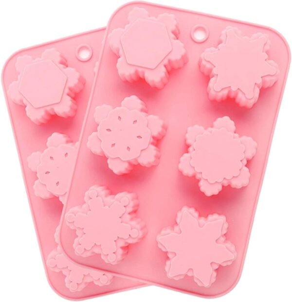 CHICHIC 2 Pack Silicone Soap Molds Snowflakes Handmade Soaps Baking Mold Cake Pan, Biscuit Mold, Chocolate Mold, Ice Cube Tray for Homemade Craft Cake Mold Pudding Mold Jello Mold DIY, 6 Cavity - Image 3