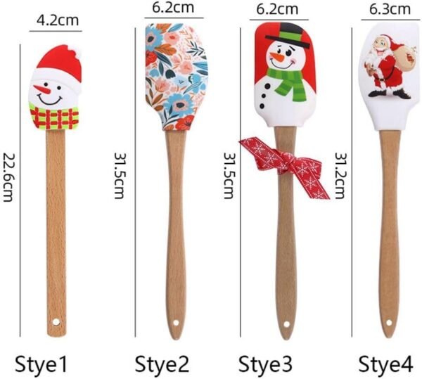 Christmas Silicone Spatula with Wooden Handle,Cream Butter Spatula Cake Decorating Spatula Mixing Cooking Baking Spatula(Style 1 Santa Claus) - Image 3