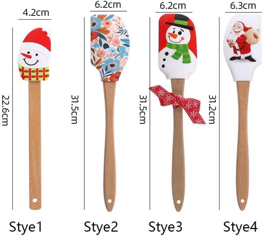 Christmas Silicone Spatula with Wooden Handle,Cream Butter Spatula Cake Decorating Spatula Mixing Cooking Baking Spatula(Style 1 Santa Claus) - Image 3