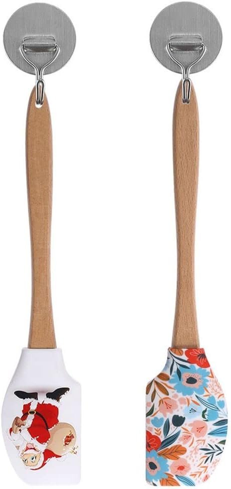 Christmas Silicone Spatula with Wooden Handle,Cream Butter Spatula Cake Decorating Spatula Mixing Cooking Baking Spatula(Style 1 Santa Claus) - Image 4
