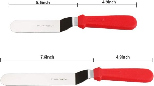 Angled Icing Spatula, Stainless Steel Offset Spatula, Cake Spatula Set of 2 Red 6" & 8" - Image 3