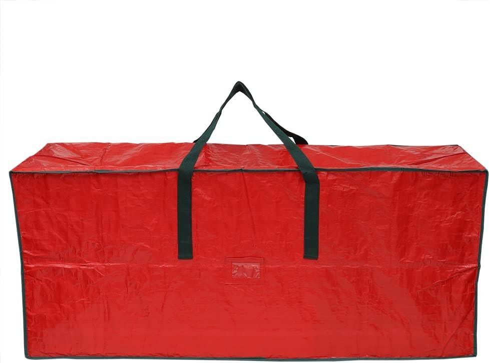 Safeguard Your Christmas Cheer with Our Red Rectangle Christmas Tree Bag by Home Basics | Reinforced Nylon Handles and Convenient Label Window - Image 6