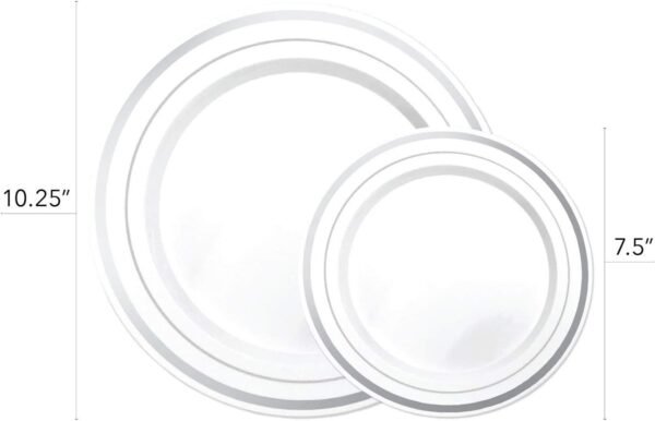 125-Piece White and Silver Fancy Plastic Plates Disposable with Silverware, Elegant Dinnerware for Weddings, Holiday Party China, Set of 25 Dinner + Salad Plates, 25 Spoons, 25 Forks, 25 Knives - Image 6