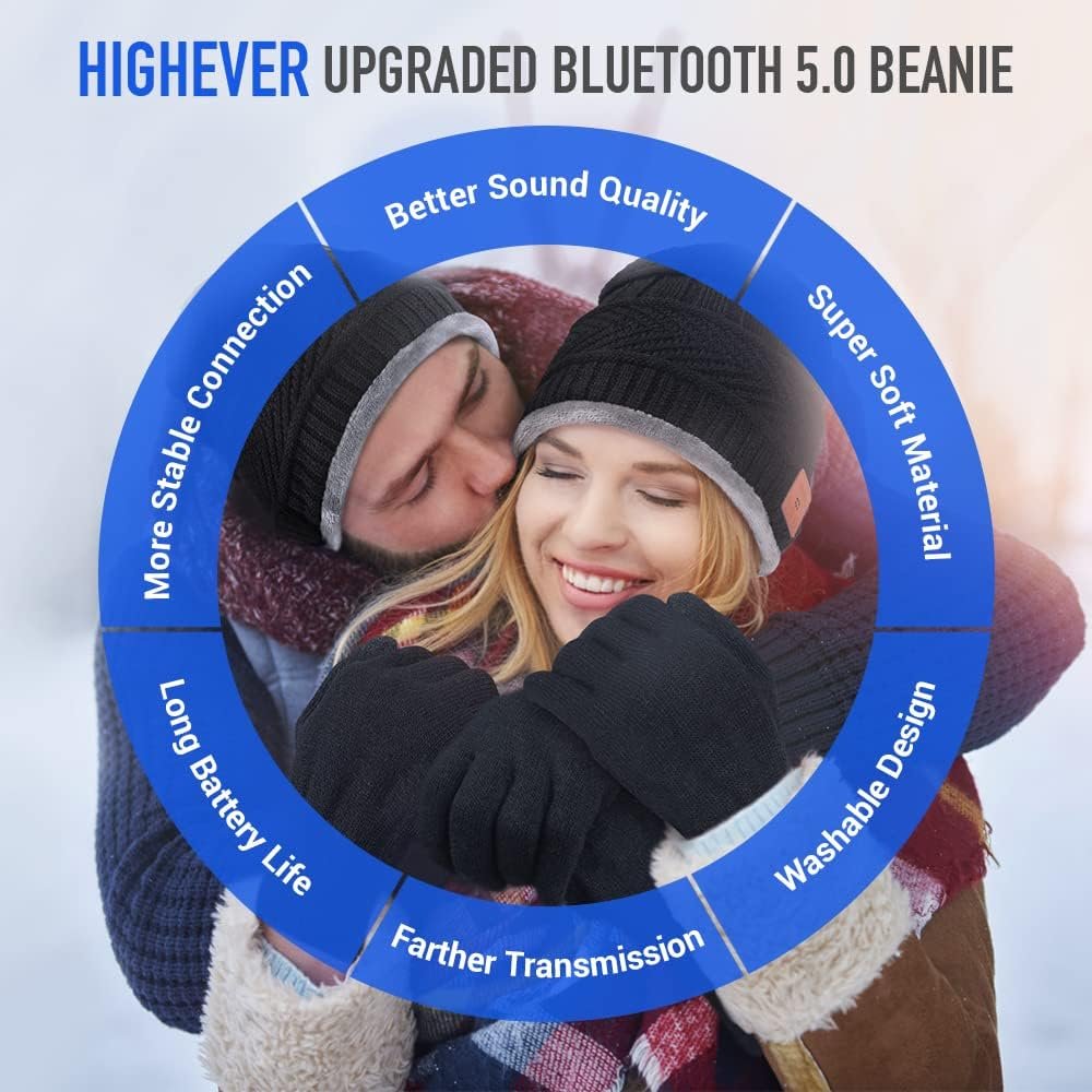 HIGHEVER Bluetooth Beanie Hat Stocking Stuffers for Men Women V5.0 Wireless Musical Bluetooth Cap Beanie with Speaker for Outdoor Winter Sport Tech Birthday Mens Gifts for Him/Teens/Boys/Girls Black - Image 4