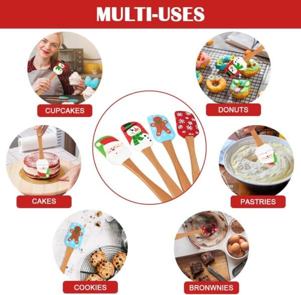 BOYAN Christmas Silicone Spatula, Set of 4, Christmas Spatulas with Wooden Handle for Baking, Christmas Kitchen Utensils Baking Supplies for Cooking, Christmas Gifts and Decoration - Image 4