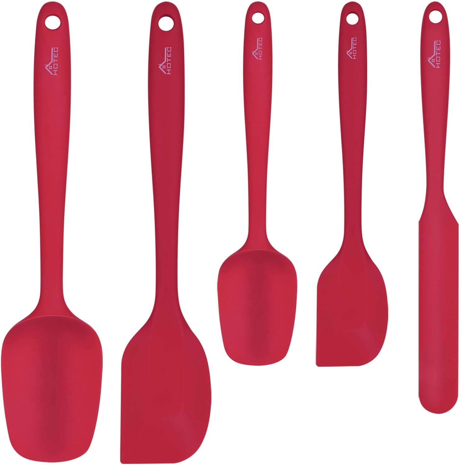 HOTEC Food Grade Silicone Rubber Spatula Set for Baking, Cooking, and Mixing High Heat Resistant Non Stick Dishwasher Safe BPA-Free Red Set of 5 - Image 2