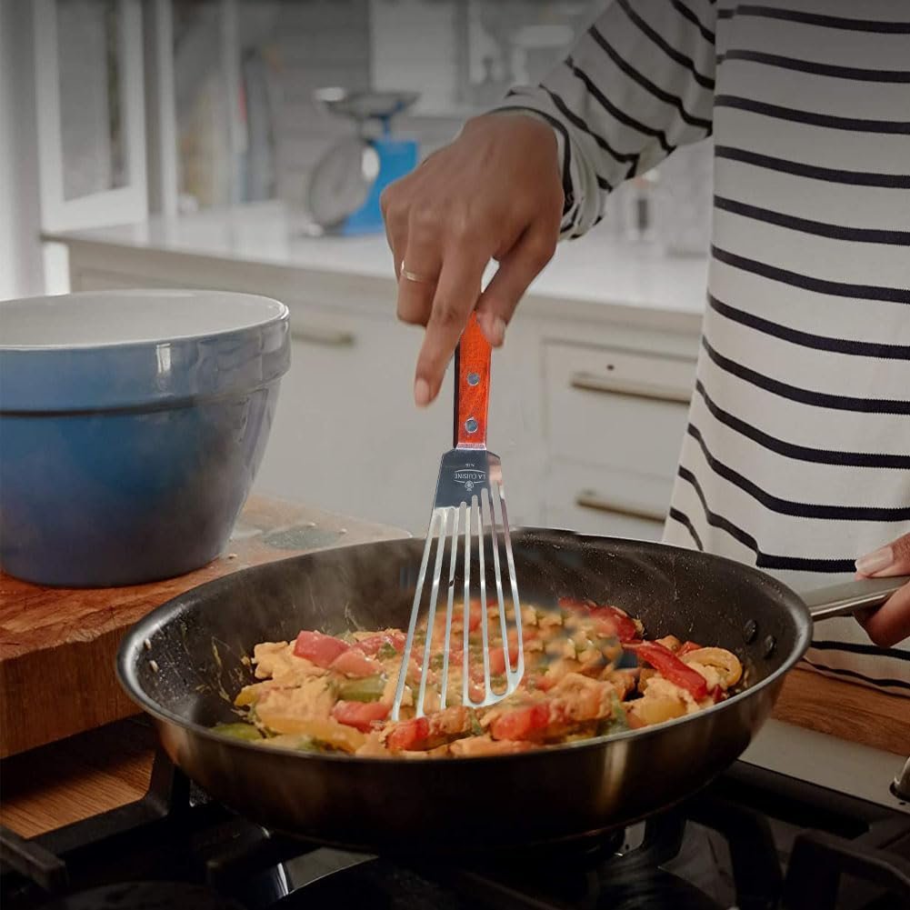 La Cuisine Fish Slotted Spatula Turner with Beveled Edged Stainless Steel, For Flipping Fish Egg Pancake Patties Fries. Blade 6.5", Size 11" - Image 7