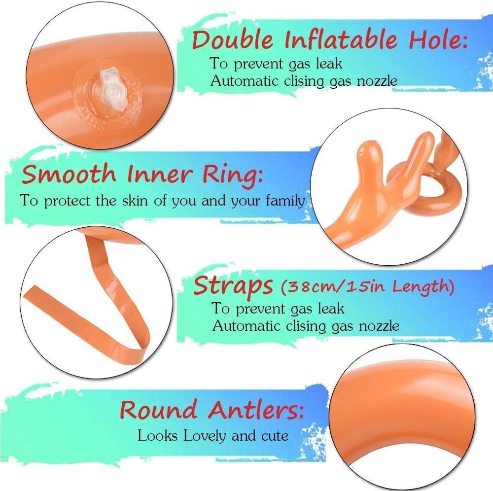 18 Pieces Inflatable Reindeer Antler Ring Toss Game for Christmas Party Games for Kids Adults Holiday Xmas Games Toys for Family School Carnival Party Supplies (3 Antlers, 12 Rings,3 Red Reindeer Nose - Image 5