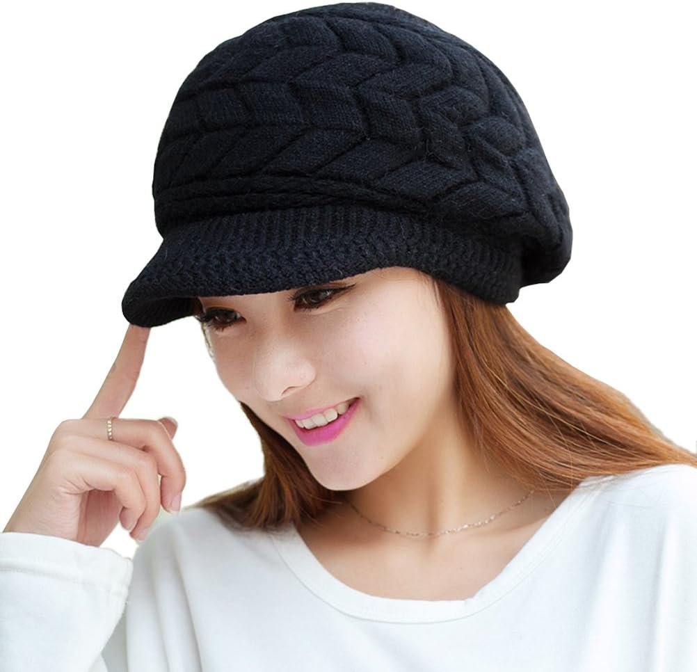 HINDAWI Women Winter Warm Knit Hat Wool Snow Ski Caps with Visor - Image 2