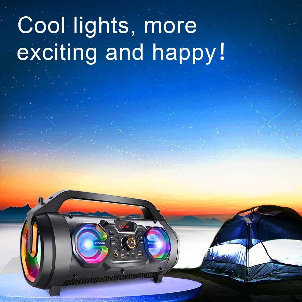 Bluetooth Speaker, 30W Portable Bluetooth Boombox with Subwoofer, FM Radio, RGB Colorful Lights, EQ, Stereo Sound, Booming Bass, 10H Playtime Wireless Party Speaker for Home, Outdoor, Travel, Camping - Image 9