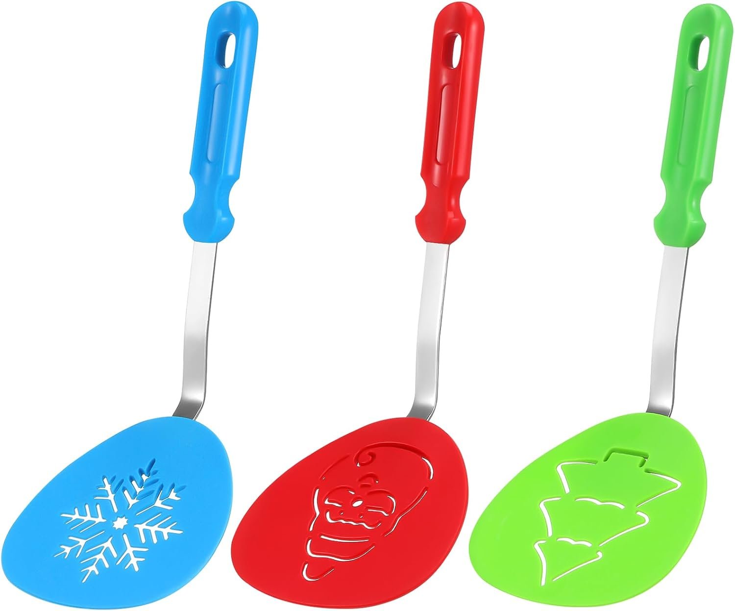 3pcs Christmas Spatula Turner Set Holiday Cookie Spatulas Stocking Stuffers Cooking Kitchen Tools Christmas Kitchen Decoration (Christmas Tree snowflake and Santa Claus) - Image 2