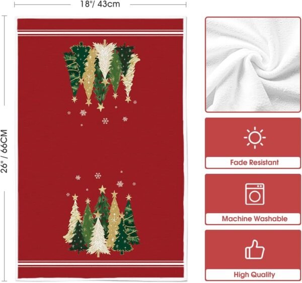 Artoid Mode Red Xmas Tree Merry Christmas Kitchen Towels Dish Towels, 18x26 Inch Farmhouse Star Holiday Winter Decoration Hand Towels Set of 2 - Image 7