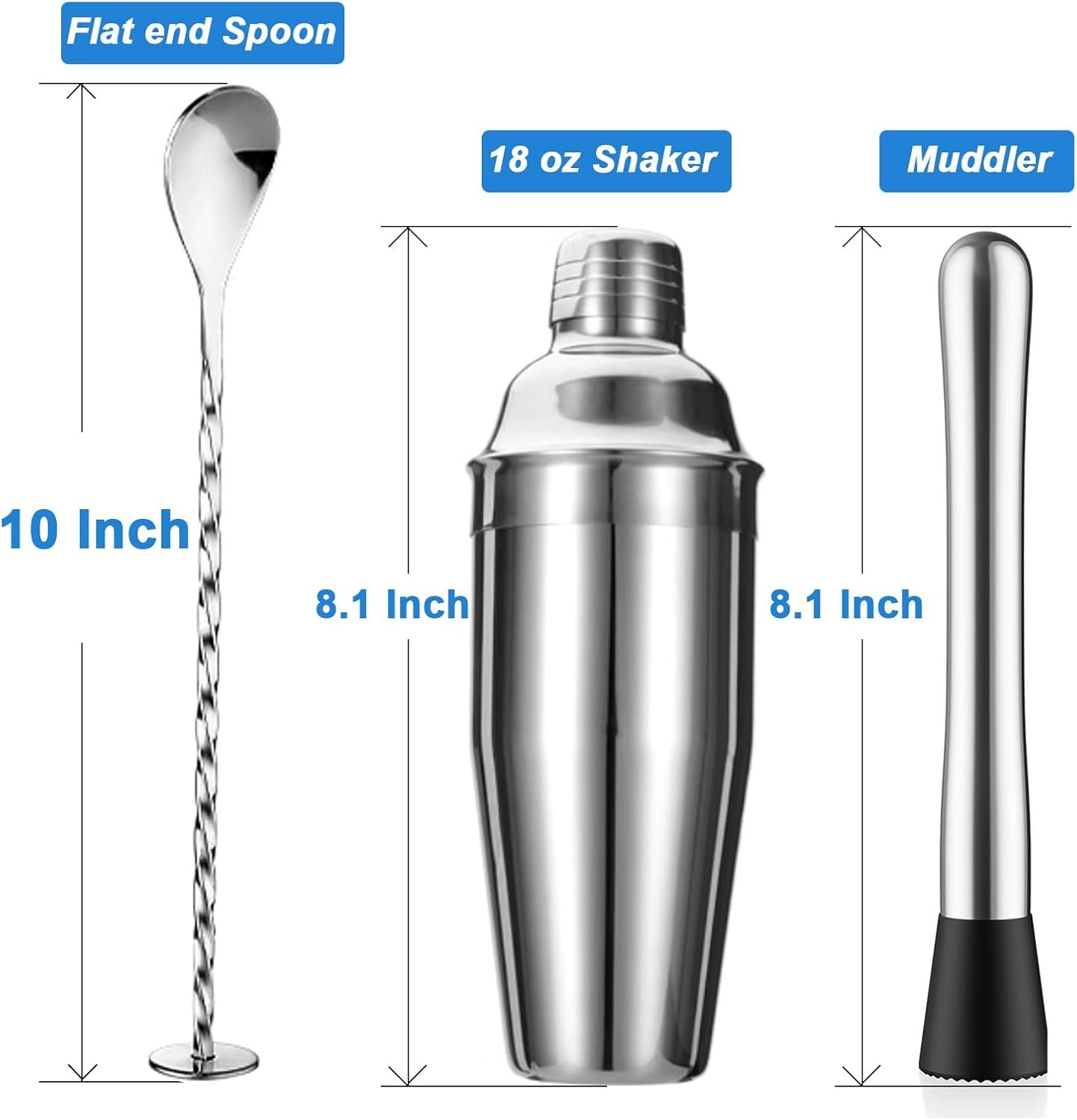 5-Piece Cocktail Shaker Set Shaker Strainer Jigger T-Mixing Spoon Muddler Bartender Kit Stainless Steel Bar Set Housewarming Gift - Image 4