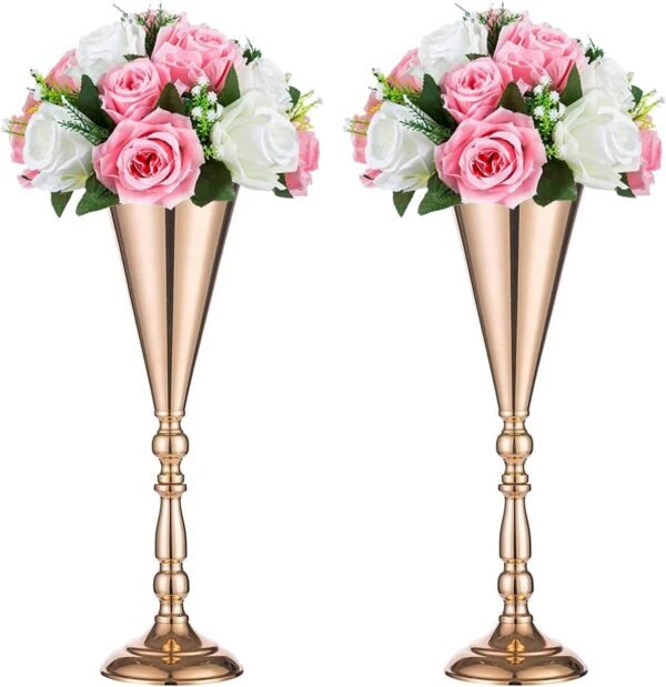 Sziqiqi Trumpet Floral Centerpiece Riser Stand for Wedding Reception Centerpieces Party Event Anniversary Birthday Decoration Flower Arrangement Pack of 2, Rose Gold 16.5in - Image 2