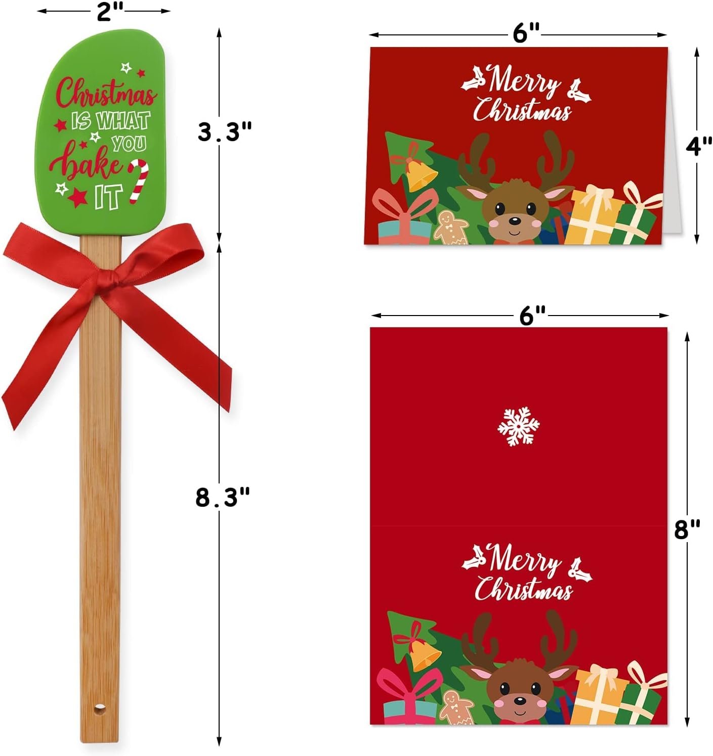 Set of 3 Christmas Silicone Spatulas w/Merry Christmas Greeting Card, Food Grade Heat Resistant Scraper Connect Bamboo Handle, Classic Gingerbread Man Candy Cane Reindeer Xmas Cooking Baking Gifts - Image 5