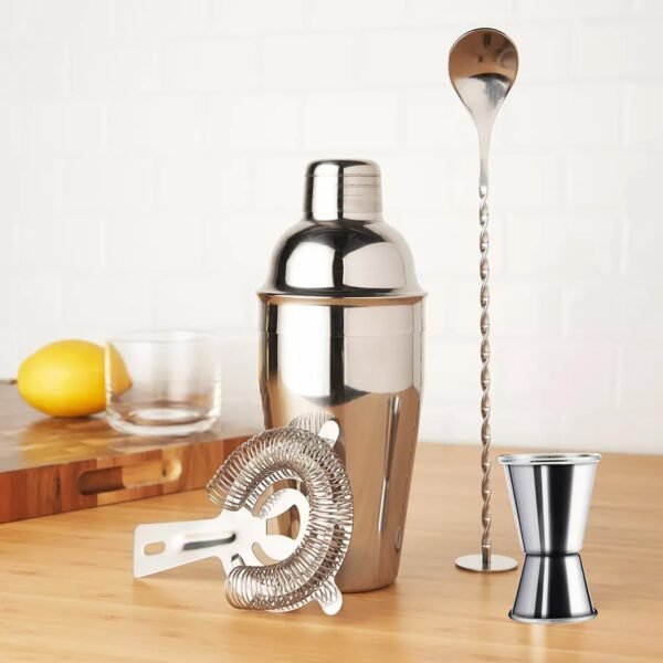 6-Piece Cocktail Shaker Set 24oz Shaker Strainer Muddler Jigger Mixing Spoon Pour Spout Bartender Kit Stainless Steel Bar Set Housewarming Gift - Image 9