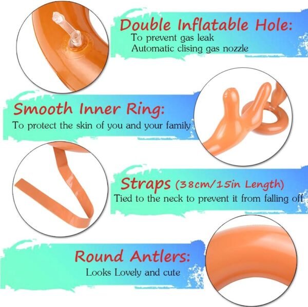 2 Set Inflatable Reindeer Antler Game (2 Reindeer Antler Hat with 12 Ring Toss, 2 Red Reindeer Nose, 1 Medal and 1 Hand-held Pump) Great Family Christmas Party Games - Image 5
