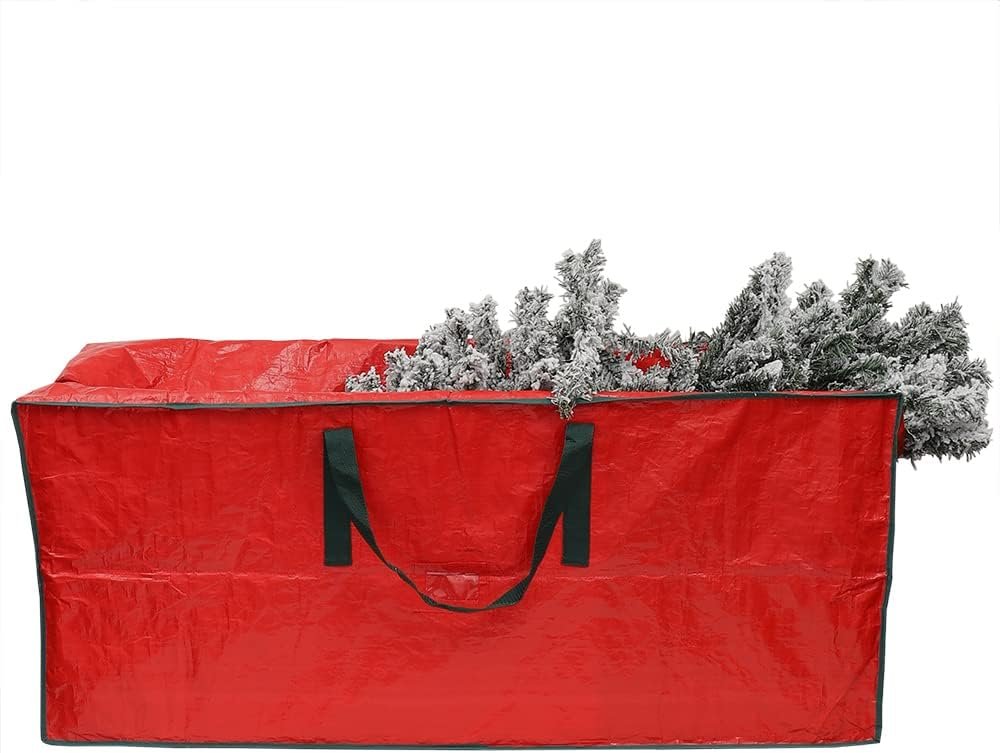 Safeguard Your Christmas Cheer with Our Red Rectangle Christmas Tree Bag by Home Basics | Reinforced Nylon Handles and Convenient Label Window - Image 3