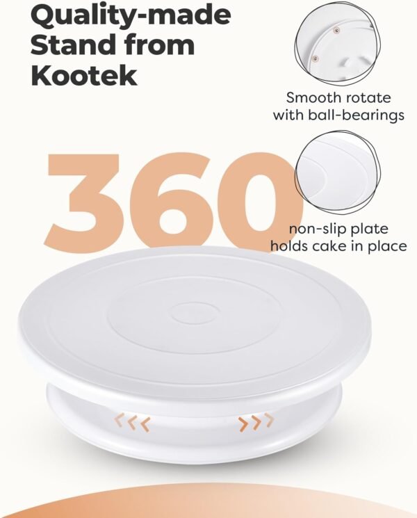 Kootek 71PCs Cake Decorating Supplies Kit with Revolving Cake Stand Turntable, 12 Numbered Icing Piping Tips, 2 Spatulas, 3 Icing Comb Scraper, 50+2 Piping Bags, and 1 Coupler for Baking - Image 5