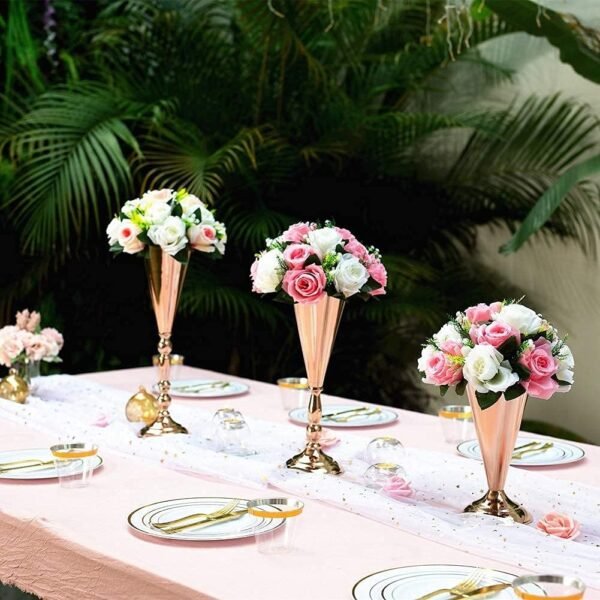 Sziqiqi Trumpet Floral Centerpiece Riser Stand for Wedding Reception Centerpieces Party Event Anniversary Birthday Decoration Flower Arrangement Pack of 2, Rose Gold 16.5in - Image 7