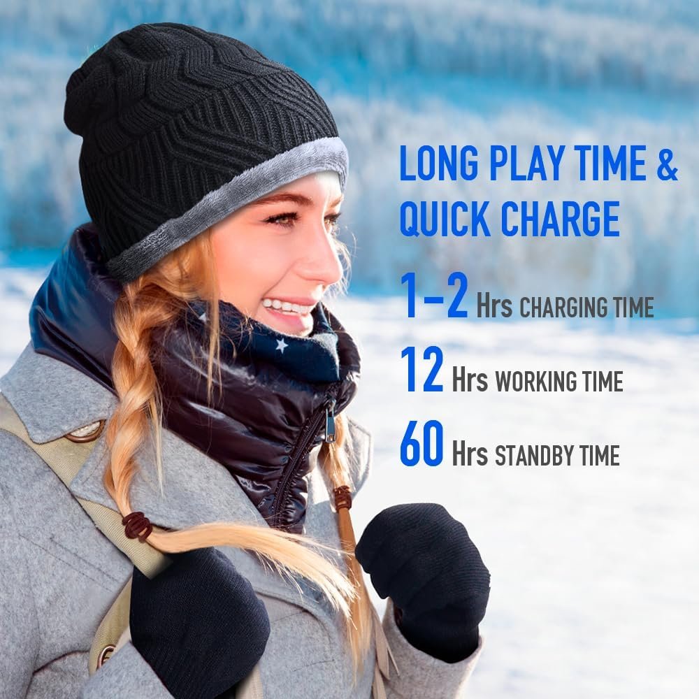HIGHEVER Bluetooth Beanie Hat Stocking Stuffers for Men Women V5.0 Wireless Musical Bluetooth Cap Beanie with Speaker for Outdoor Winter Sport Tech Birthday Mens Gifts for Him/Teens/Boys/Girls Black - Image 6