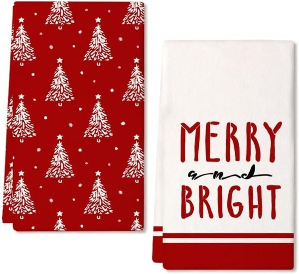 ARKENY Christmas Kitchen Towels Set of 2,Red Xmas Tree Dish Towels 18x26 Inch,Hoilday Farmhouse Home Decoration AD102 - Image 2