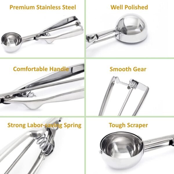 Ice Cream Scoop, 3Pcs Cookie Scoop Set, 18/8 Stainless Steel Cookie Dough Scoop, Cookie Scoops for Baking Set of 3, Ice Cream Scooper with Trigger Release, Cookie Scooper for Baking, Cupcake Scoop - Image 4