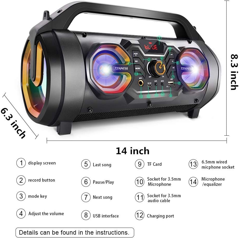 Bluetooth Speaker, 30W Portable Bluetooth Boombox with Subwoofer, FM Radio, RGB Colorful Lights, EQ, Stereo Sound, Booming Bass, 10H Playtime Wireless Party Speaker for Home, Outdoor, Travel, Camping - Image 6