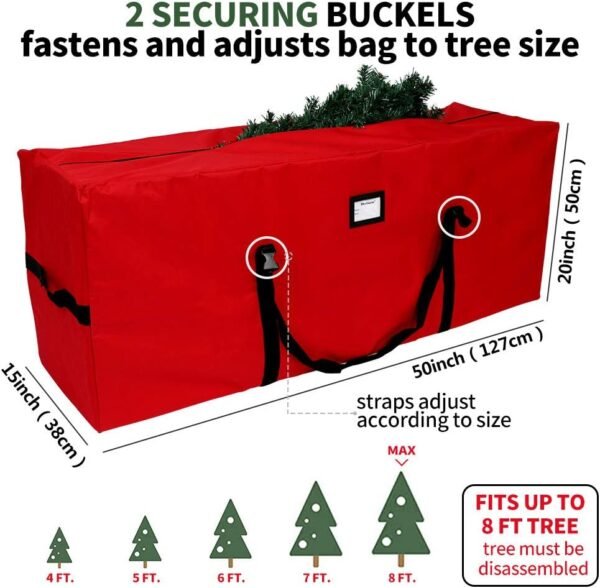 AerWo Christmas Tree Storage Bag, Large Christmas Tree Storage Box, Christmas Storage Containers Fits Up to 7.5 Ft Artificial Trees Heavy Duty 600D Oxford Xmas Holiday Tree Bag with Dual Zipper - Image 3