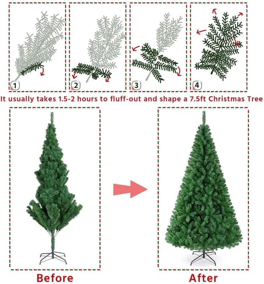 Yaheetech 7.5ft Artificial Full Spruce Christmas Tree, Artificial Xmas Tree with 1011 PVC Branch Tips and Foldable Metal Stand for Home, Party, Office Decoration, Holiday Décor Indoor & Outdoor, Green - Image 9