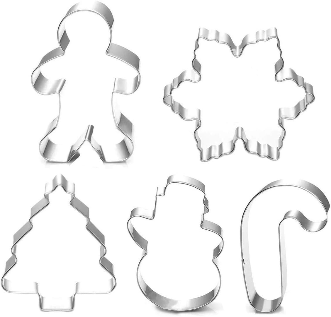 Christmas Cookie Cutter Set - 5 Piece Holiday Cookies Molds - Snowman, Christmas Tree, Gingerbread Man, Candy Cane, Snowflake - Image 2