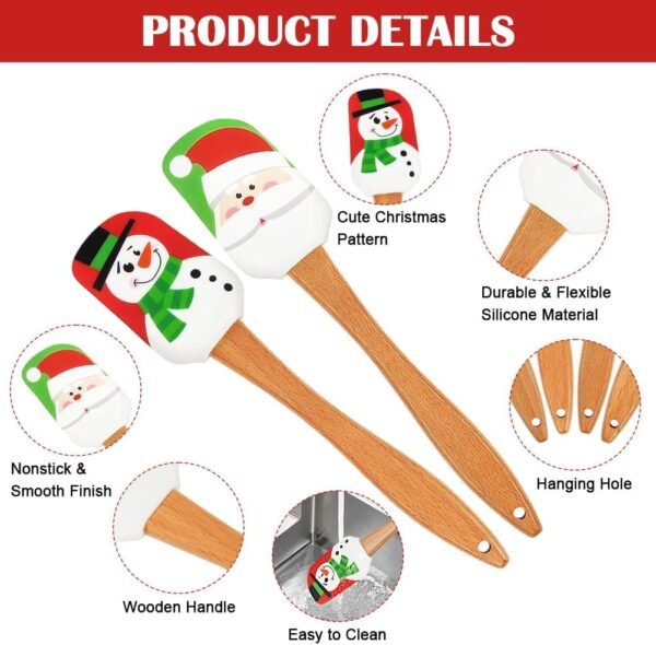 BOYAN Christmas Silicone Spatula, Set of 4, Christmas Spatulas with Wooden Handle for Baking, Christmas Kitchen Utensils Baking Supplies for Cooking, Christmas Gifts and Decoration - Image 3