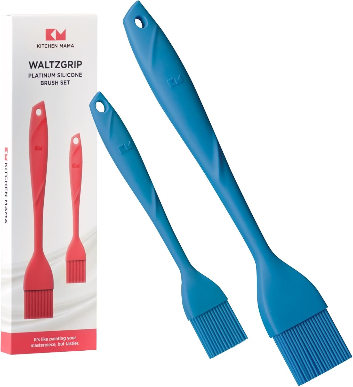 Kitchen Mama WaltzGrip Platinum Silicone Basting Pastry Brush: Set of 2 Heat-Resistant for Cooking, Baking, Pastries, Grilling, Spreading Oil, Butter, BBQ Sauce, Eggs. Dishwasher-Safe (Blue) - Image 2